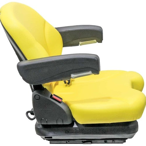 John Deere Skid Steer Seat w/Armrests & Mechanical Suspension - Fits Various Models - Yellow Vinyl