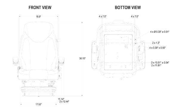 Case G Series Wheel Loader Replacement Seat & Air Suspension - Fits Various Models - Gray/Black Vinyl