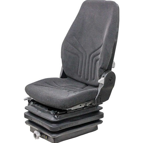 Takeuchi Excavator Seat & Mechanical Suspension - Fits Various Models - Black/Gray Cloth
