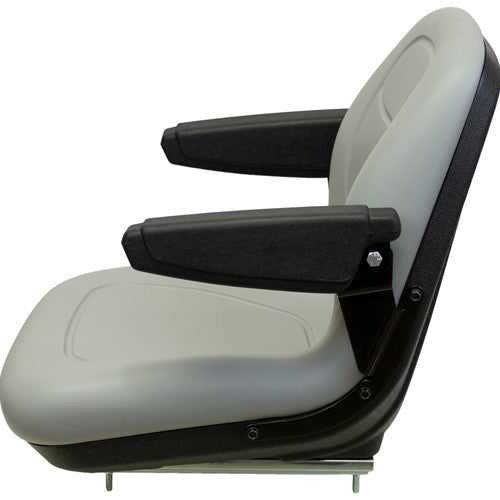 Case Tractor Replacement Bucket Seat with Slide Rails & Arms - Fits Various Models - Gray Vinyl