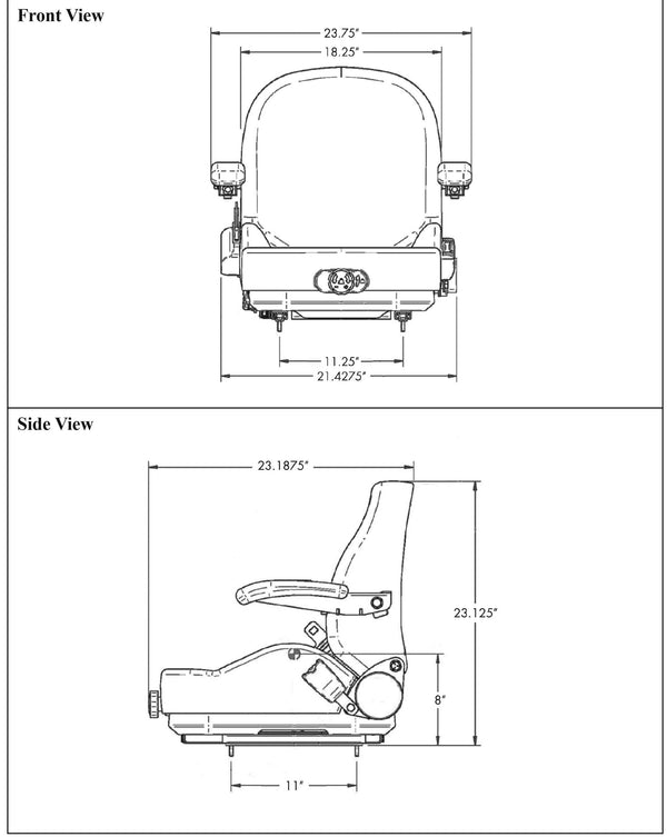 New Holland MC22 Lawn Mower Seat & Mechanical Suspension - Gray Vinyl