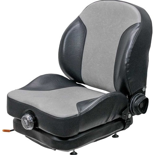 John Deere Lawn Mower Replacement Seat & Mechanical Suspension - Fits Various Models - Black/Silver Vinyl