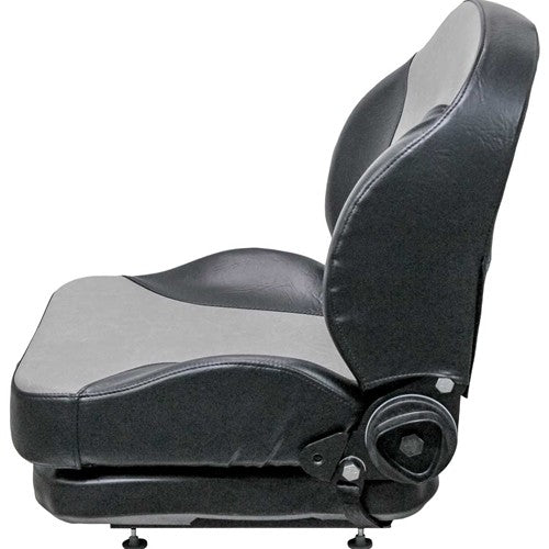 John Deere Lawn Mower Replacement Seat & Mechanical Suspension - Fits Various Models - Black/Silver Vinyl