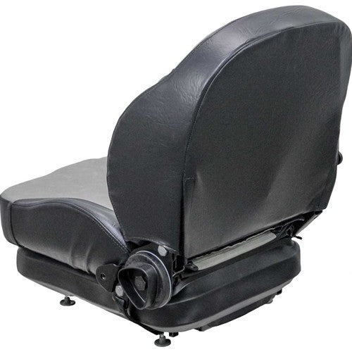 John Deere Lawn Mower Replacement Seat & Mechanical Suspension - Fits Various Models - Black/Silver Vinyl