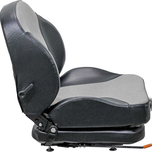 John Deere Lawn Mower Replacement Seat & Mechanical Suspension - Fits Various Models - Black/Silver Vinyl