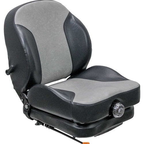 John Deere Lawn Mower Replacement Seat & Mechanical Suspension - Fits Various Models - Black/Silver Vinyl