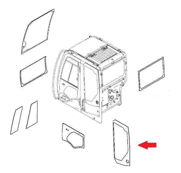 Hitachi 4664386 Zaxis Series Excavator Side Rear Window Cab Glass