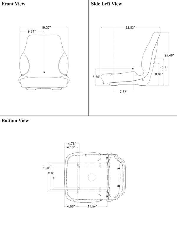 Bobcat Skid Steer Sears Replacement Bucket Seat - Fits Various Models - Black Vinyl