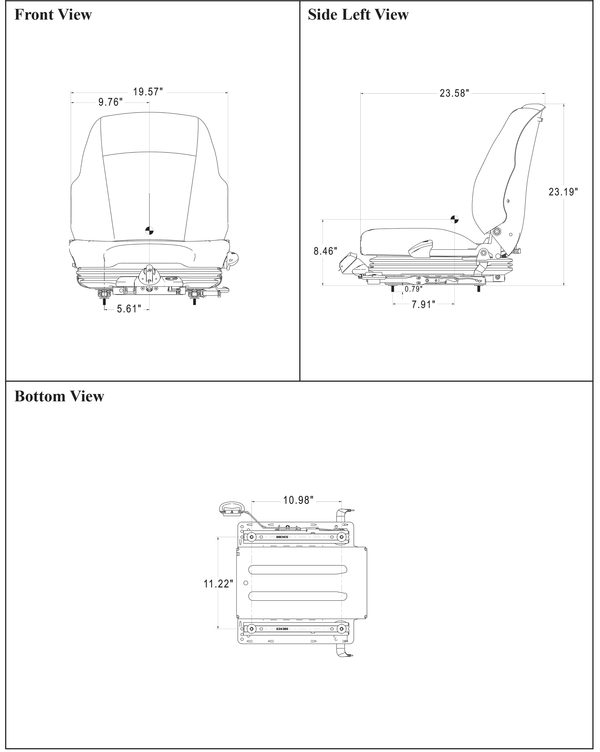 Bobcat M Series Skid Steer Replacement Seat & Mechanical Suspension - Fits Various Models - Black Vinyl