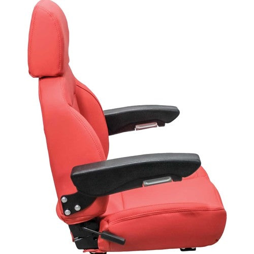 White Tractor Seat Assembly - Fits Various Models - Red Vinyl