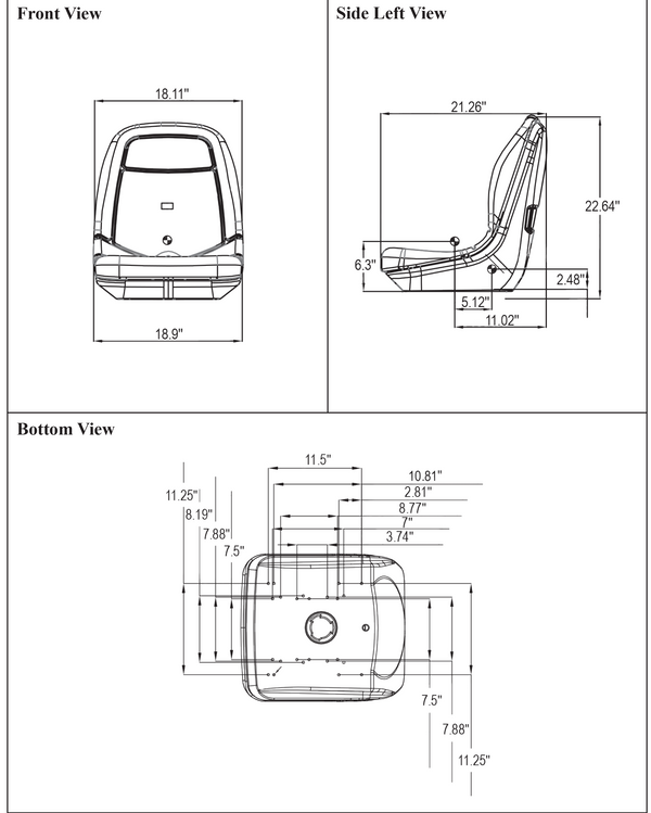 Bobcat Skid Steer Replacement Bucket Seat - Fits Various Models - Black Vinyl