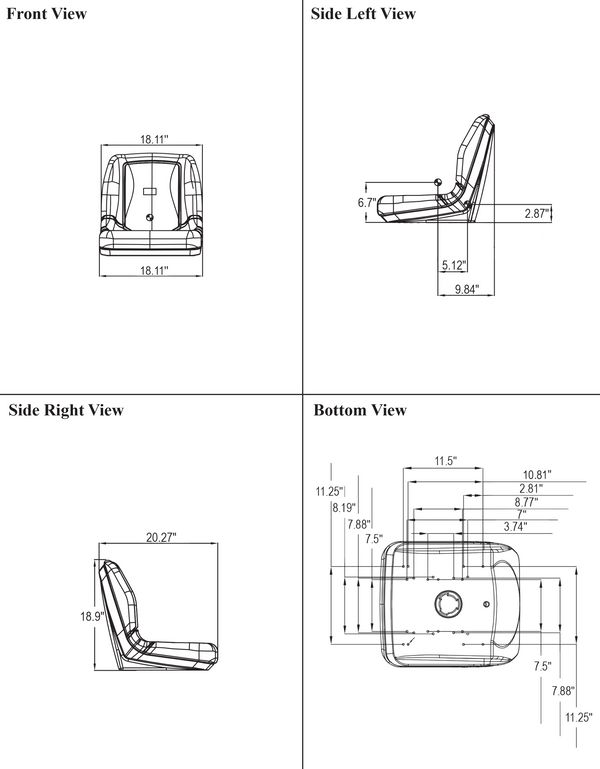 AGCO Lawn Mower Replacement Bucket Seat - Fits Various Models - Black Vinyl