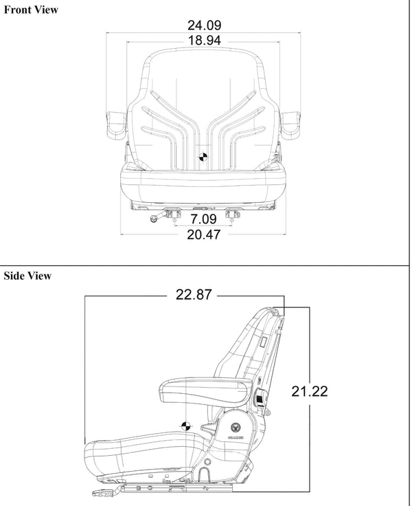 Case Wheel Loader Replacement Seat Assembly - Fits Various Models - Gray Vinyl