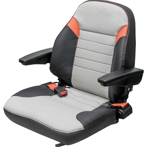 Allis Chalmers Tractor Replacement Seat Assembly - Fits Various Models - Black/Silver/Orange Vinyl