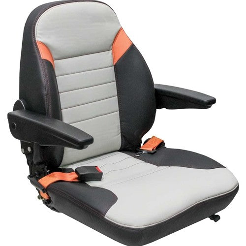 John Deere Wheel Loader Replacement Seat Assembly - Fits Various Models - Black/Silver/Orange Vinyl
