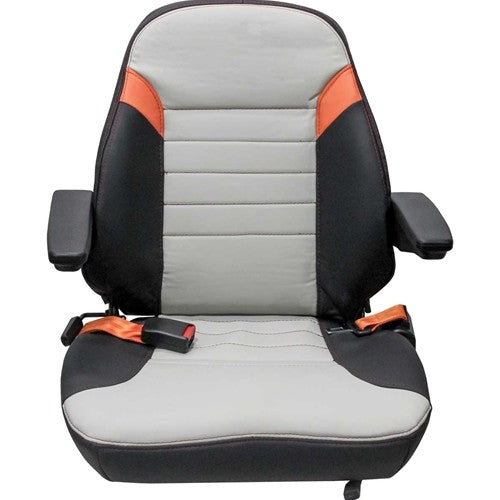 John Deere Wheel Loader Replacement Seat Assembly - Fits Various Models - Black/Silver/Orange Vinyl