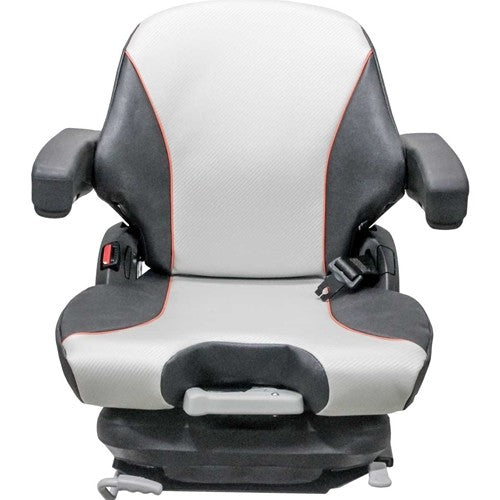 Exmark Lawn Mower Replacement Seat & Mechanical Suspension - Fits Various Models - Black/Silver Vinyl w/Orange Piping