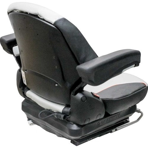 Grasshopper Lawn Mower Replacement Seat & Mechanical Suspension - Fits Various Models - Black/Silver Vinyl w/Orange Piping