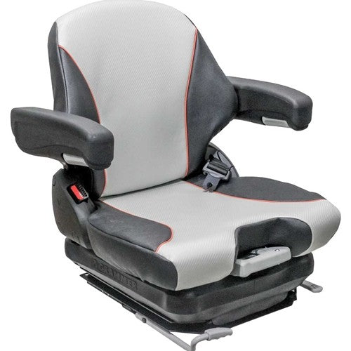 Grasshopper Lawn Mower Replacement Seat & Mechanical Suspension - Fits Various Models - Black/Silver Vinyl w/Orange Piping