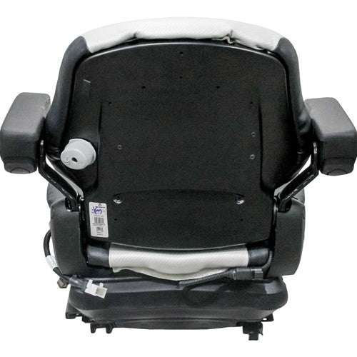 Caterpillar Telehandler Replacement Seat & Mechanical Suspension - Fits Various Models - Black/Silver Vinyl w/Red Piping