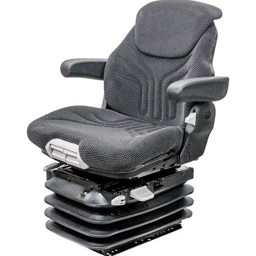 John Deere Log Loader Replacement Seat & Air Suspension - Fits Various Models - Black/Gray Cloth