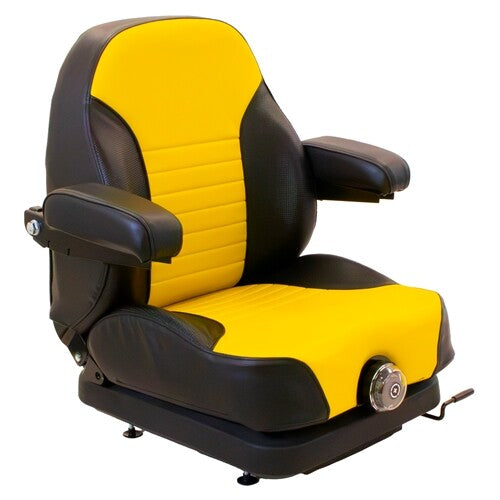 New Holland MC22 Lawn Mower Low Profile Replacement Mechanical Suspension Seat w/Armrests - Yellow/Black Vinyl