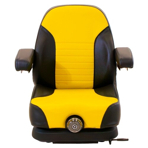 New Holland MC22 Lawn Mower Low Profile Replacement Mechanical Suspension Seat w/Armrests - Yellow/Black Vinyl