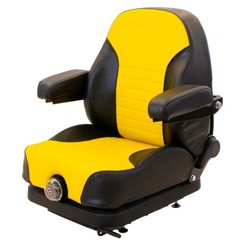 Hustler Lawn Mower Low Profile Replacement Mechanical Suspension Seat w/Armrests - Fits Various Models - Yellow/Black Vinyl