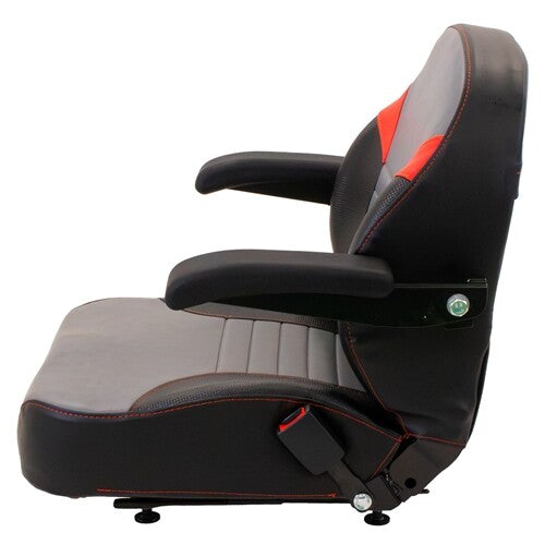Cub Cadet Lawn Mower Replacement Seat Top w/Armrests & Slide Rails - Fits Various Models - Gray/Black/Red  Vinyl