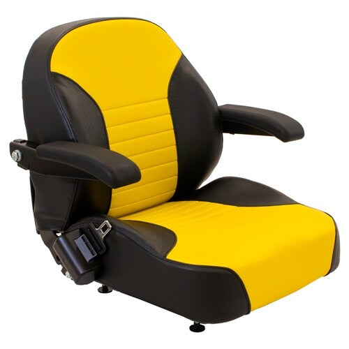 John Deere Lawn Mower Replacement Seat Top w/Armrests & Slide Rails - Fits Various Models - Yellow/Black Vinyl