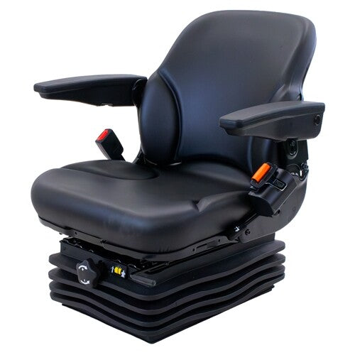 Case Wheel Loader Replacement Mechanical Suspension Seat w/Slide Rails - Fits Various Models - Black Vinyl
