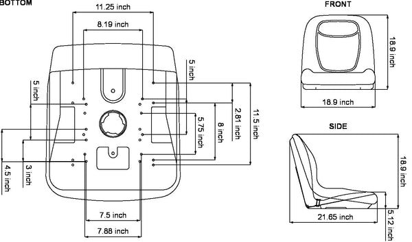 John Deere Tractor Mid-Back Replacement Bucket Seat (OPS Ready) - Fits Various Models - Gray Vinyl