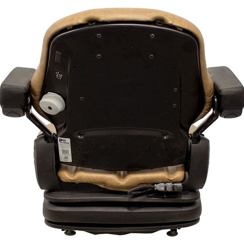 Caterpillar Excavator Seat w/Armrests & Air Suspension - Fits Various Models - Brown Vinyl