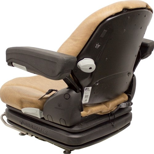 John Deere Skid Steer Seat w/Armrests & Air Suspension - Fits Various Models - Brown Vinyl