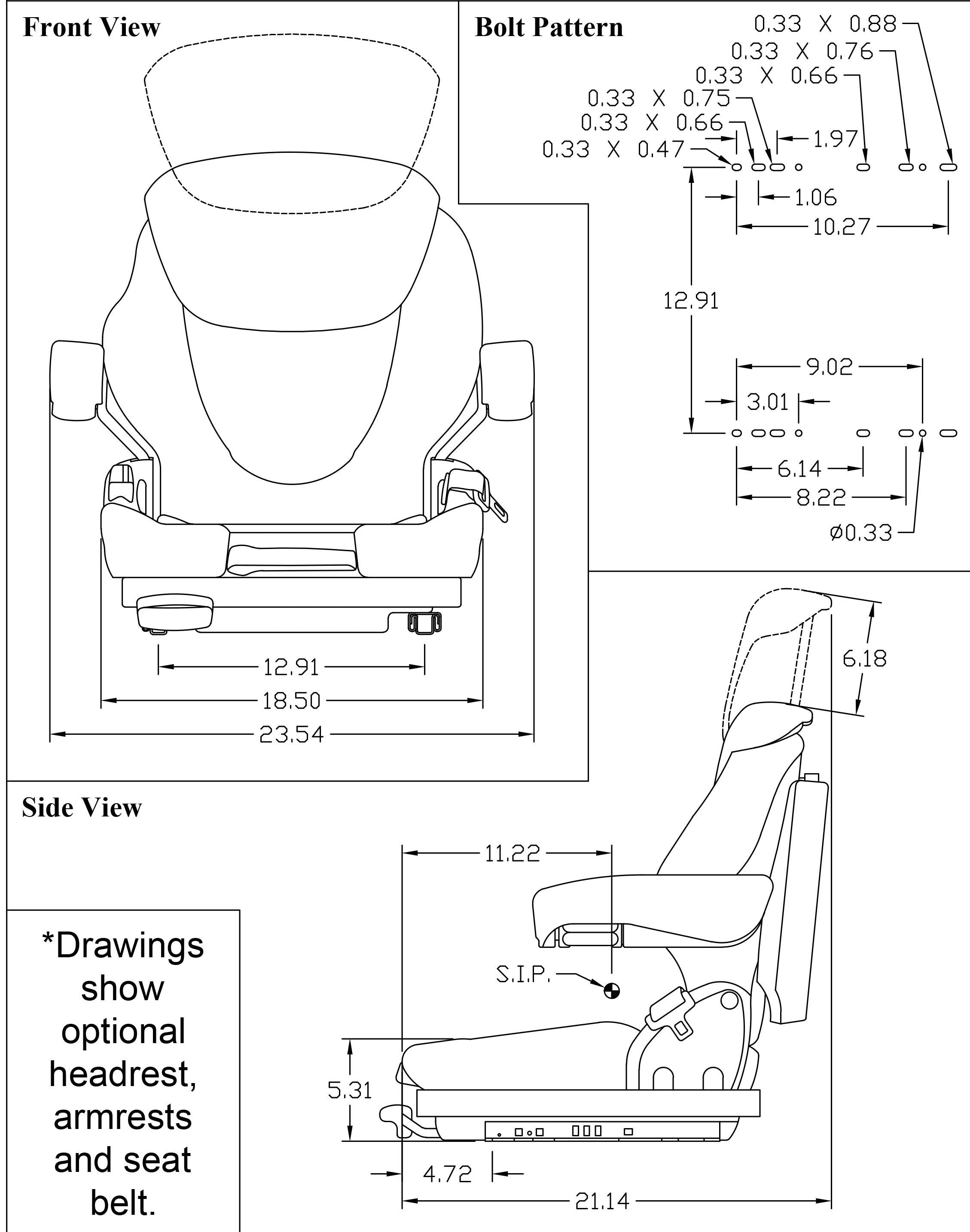 John Deere Skid Steer Replacement Seat & Mechanical Suspension - Fits Various Models - Gray Vinyl