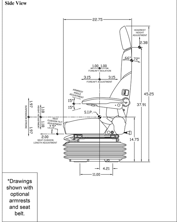 Case Excavator Seat & Air Suspension - Fits Various Models - Gray Cloth