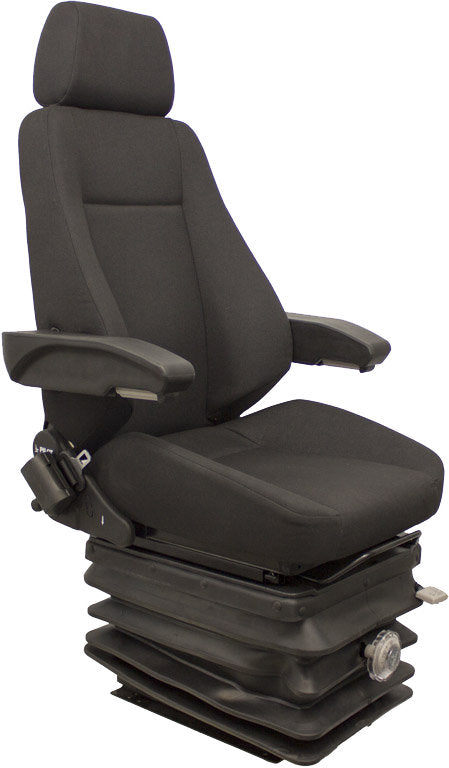 Caterpillar Excavator Replacement Seat & Mechanical Suspension - Fits Various Models - Black Cloth