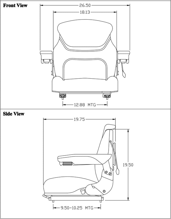 Case Wheel Loader Replacement Seat Assembly - Fits Various Models - Black Cloth
