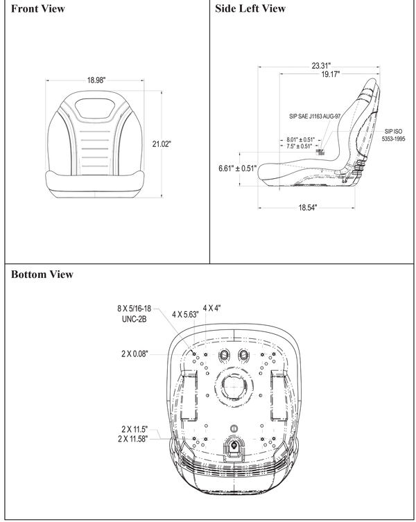 Dresser 412B Scraper Replacement Bucket Seat - Gray Vinyl