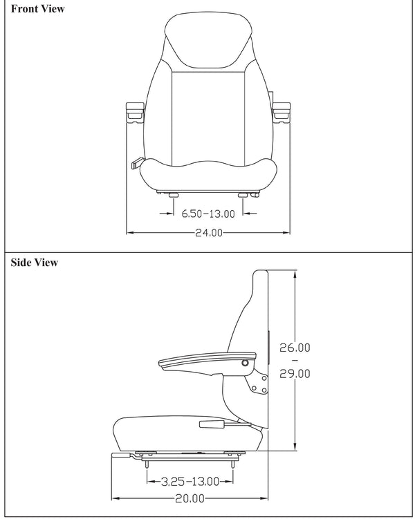 John Deere Excavator Seat Assembly - Fits Various Models - Black Cloth