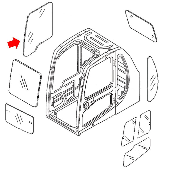 Komatsu 20Y-54-35132 Excavator Boom Side Window Replacement Cab Glass