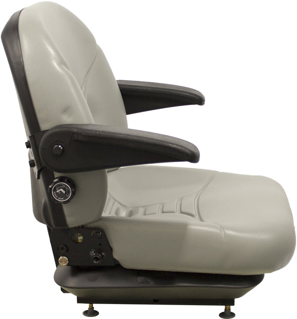 Gehl Skid Steer Replacement Seat & Mechanical Suspension w/Arms - Fits Various Models - Gray Vinyl