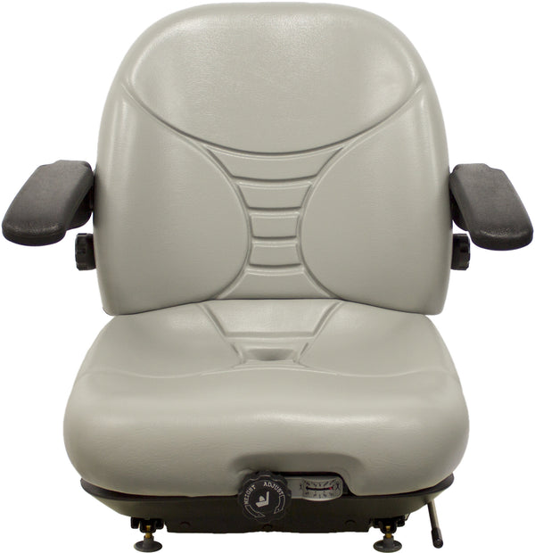New Holland Skid Steer Seat & Mechanical Suspension w/Arms - Fits Various Models - Gray Vinyl