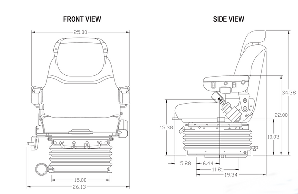 John Deere 8000(T)-8030(T) Series Tractor Replacement Seat & Air Suspension - Fits Various Models - Brown Cloth