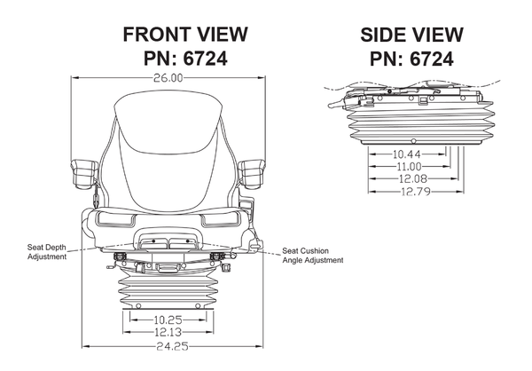 Case 870-1370 Agri King Series Tractor Replacement Seat & Air Suspension - Fits Various Models - Black/Gray Cloth