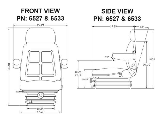 Case 870-2870 Series Tractor Replacement Seat & Mechanical Suspension - Fits Various Models - Black Cloth