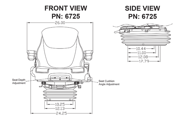 Case 870-2870 Series Tractor Replacement Seat & Air Suspension - Fits Various Models - Black/Gray Cloth