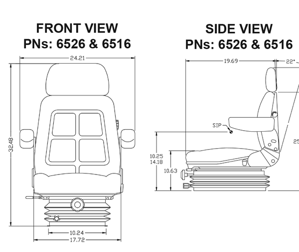 Case 90-94 Series Tractor Replacement Seat & Mechanical Suspension - Fits Various Models - Black Cloth