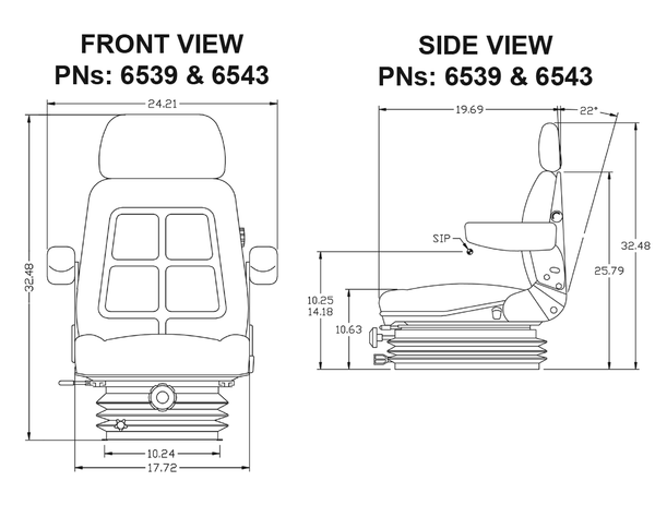 Case IH 5100 Series Maxxum Tractor Replacement Seat & Mechanical Suspension - Fits Various Models - Black Vinyl