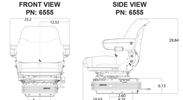 Case IH 71-89/Steiger 9200-9300 Series Tractor Replacement Seat & Air Suspension - Fits Various Models - Gray Cloth